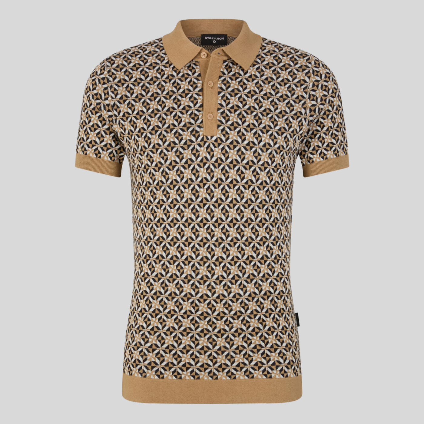 Retro Geometric Design Knit Polo - Sand