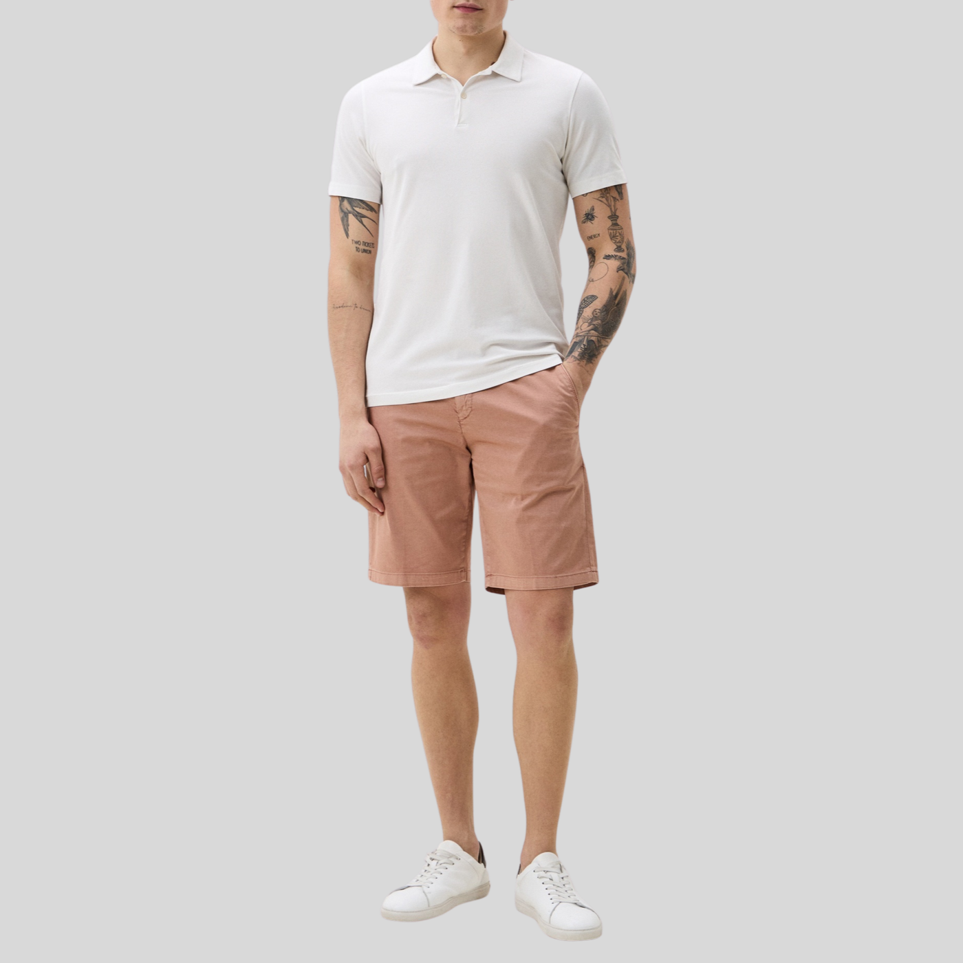 Stretch Cotton Straight Leg Shorts - Salmon