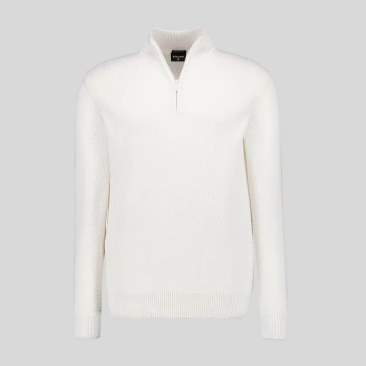 Zip-Up Collar Textured Cotton Sweater - Off-White