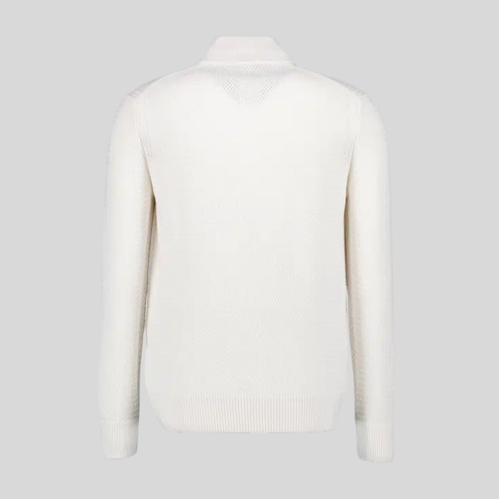 Zip-Up Collar Textured Cotton Sweater - Off-White