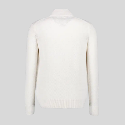 Zip-Up Collar Textured Cotton Sweater - Off-White