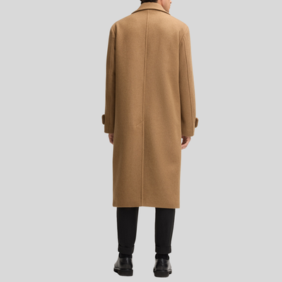 Wide Lapel Wool Blend Long Coat - Camel