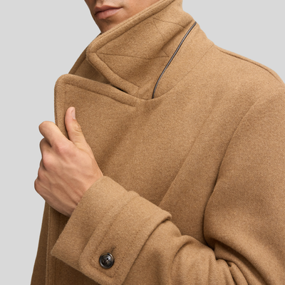 Wide Lapel Wool Blend Long Coat - Camel
