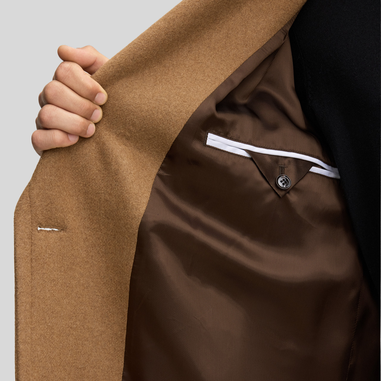 Wide Lapel Wool Blend Long Coat - Camel