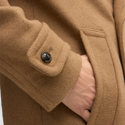 Wide Lapel Wool Blend Long Coat - Camel