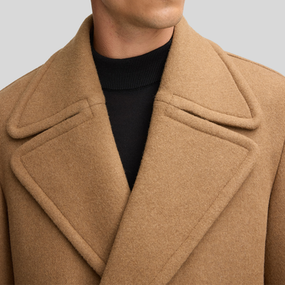 Wide Lapel Wool Blend Long Coat - Camel