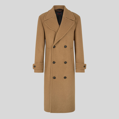 Wide Lapel Wool Blend Long Coat - Camel