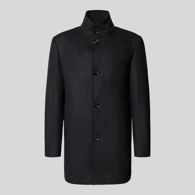 Wool Coat with Stand-Up Collar - Black