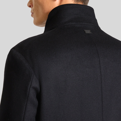 Wool Coat with Stand-Up Collar - Black