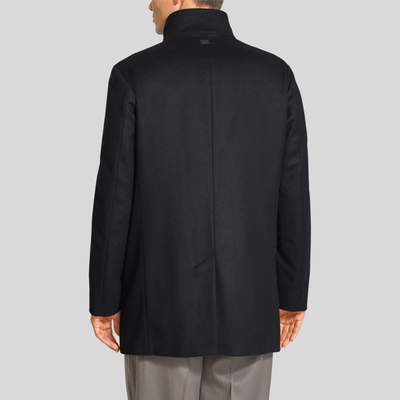 Wool Coat with Stand-Up Collar - Black