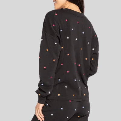 Gotstyle Fashion - PJ Salvage PJs Mini Stars Embroidery Fleece Lounge Top - Black
