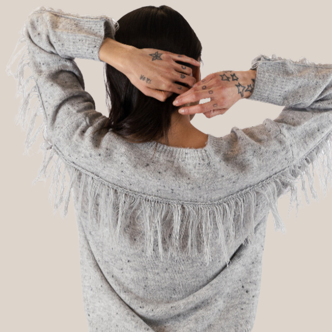 Gotstyle Fashion - Lyla & Luxe Sweaters Flecks Pattern Fringe Detail Sweater - Grey