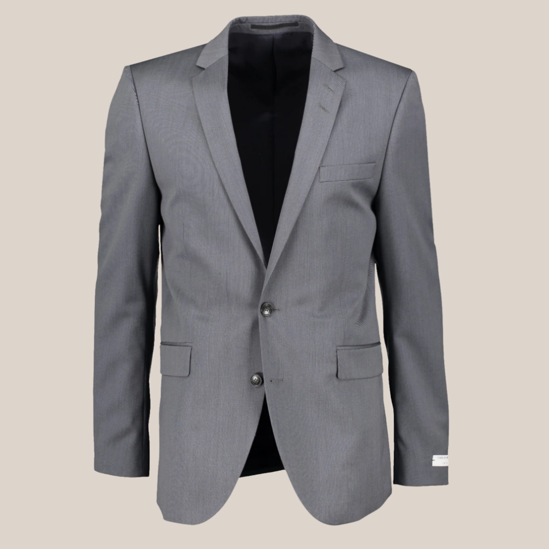 Slim Fit Wool Twill Narrow Lapel Blazer - Grey
