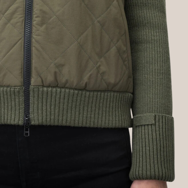 Quilted Full Zip Sweater - Fatigue