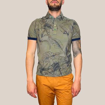 Leaves Print Pique Polo - Army