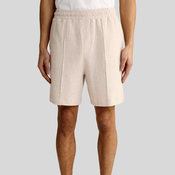 Structured Shorts with Pintuck Details - Beige