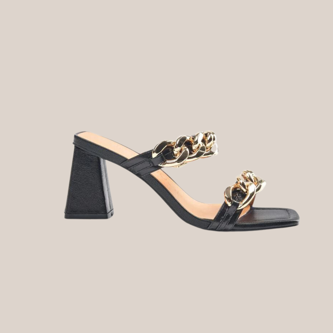 Gotstyle Fashion - Sofie Schnoor Shoes Chunky Heel Chain Straps Leather Sandal - Black
