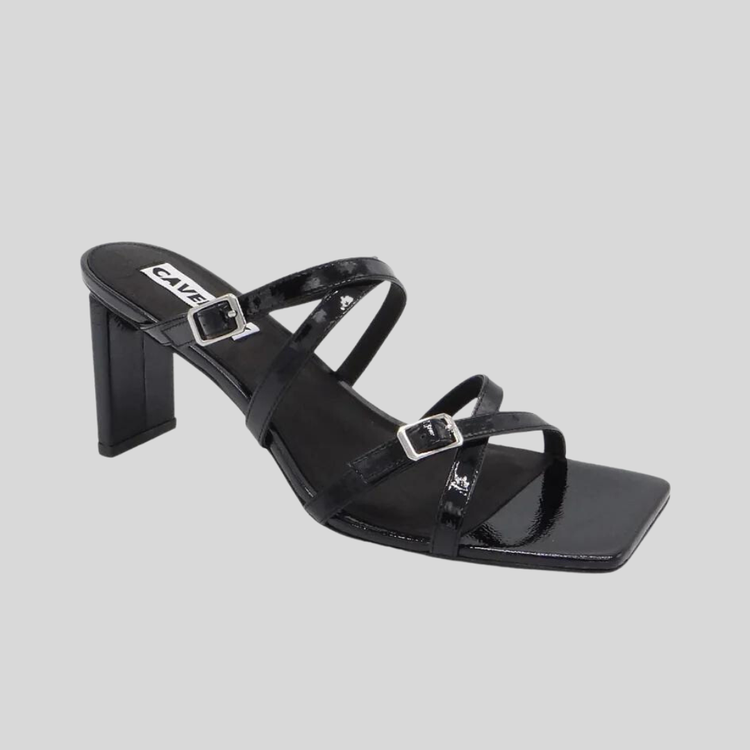 Gotstyle Fashion - Caverley Shoes Square Toe Multi Strap and Buckle Heel - Black