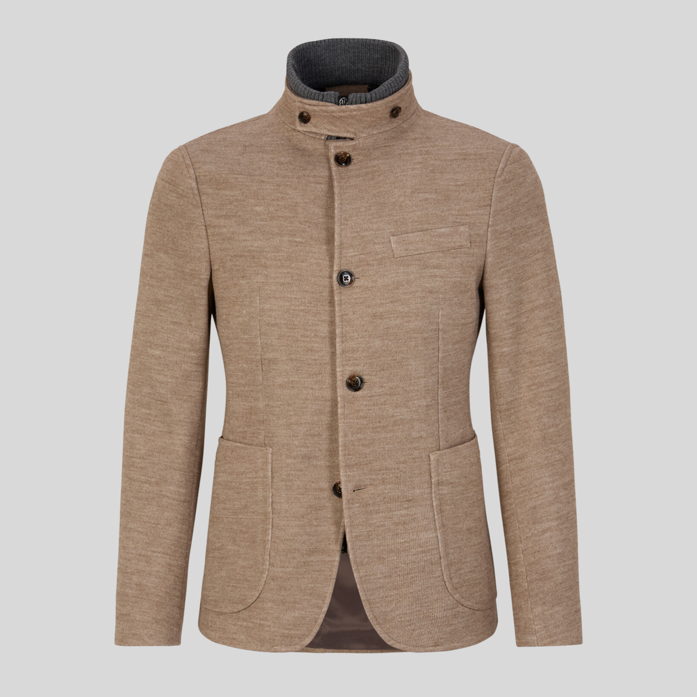 Standing Collar Patch Pocket Knit Blazer - Mocha