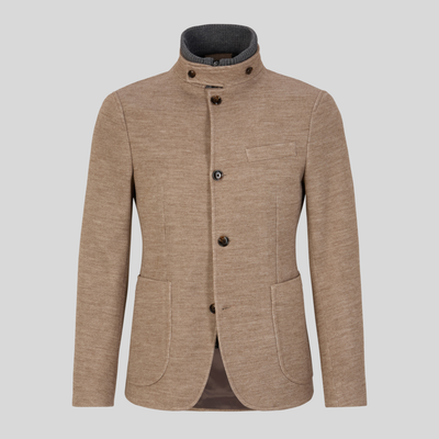 Standing Collar Patch Pocket Knit Blazer - Mocha