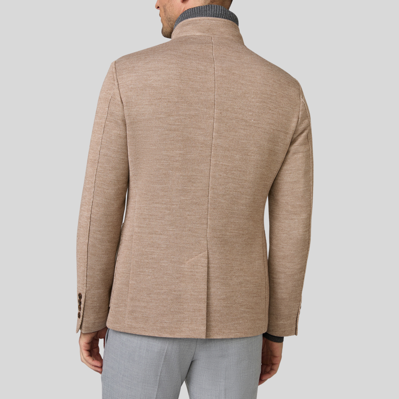 Standing Collar Patch Pocket Knit Blazer - Mocha