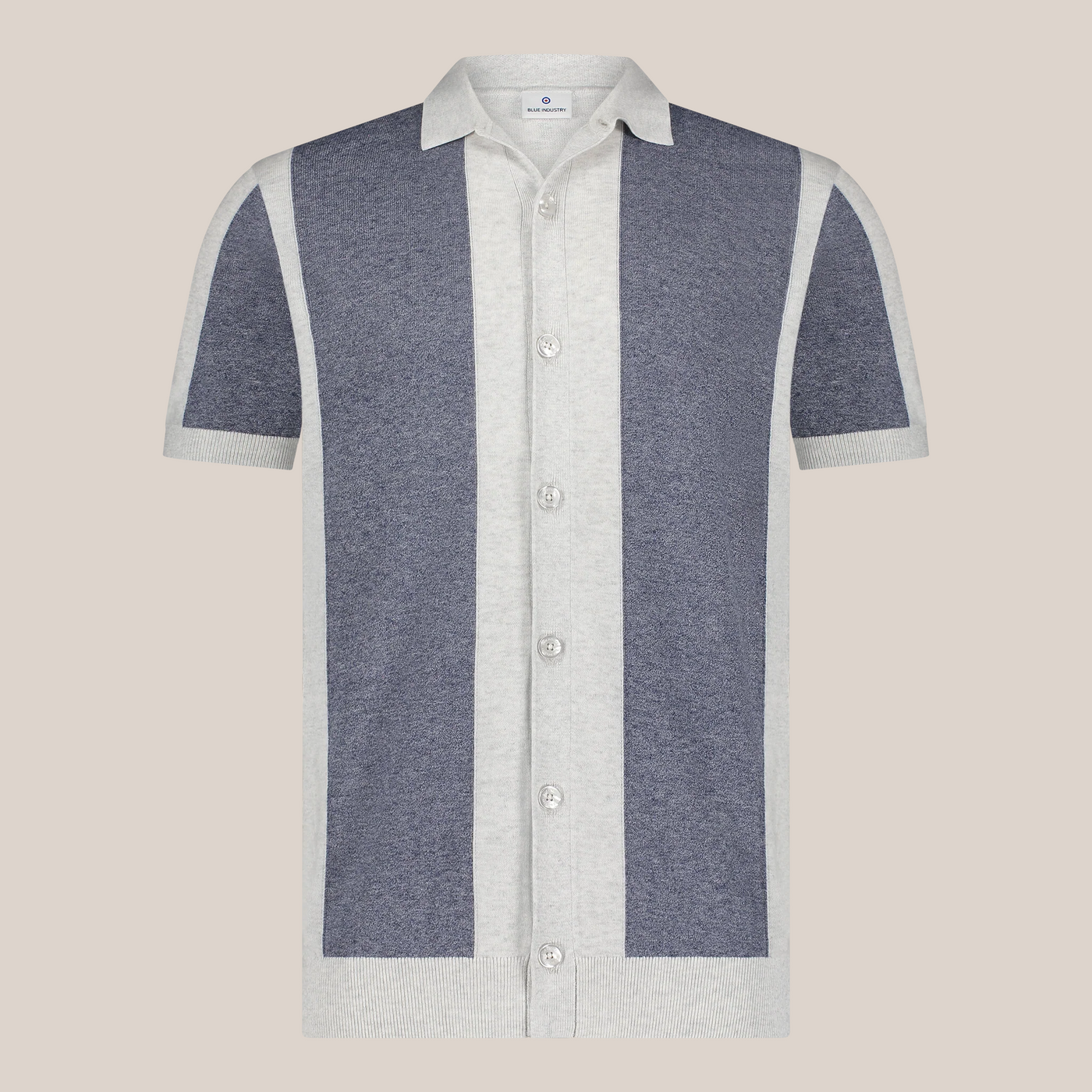 Knit Shirt Colour Block Paneling - Indigo