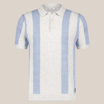 Block Stripe Knit Polo - Blue