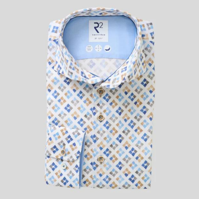 Gotstyle Fashion - R2 Amsterdam Collar Shirts Coffee Cups Print Stretch Shirt - Blue