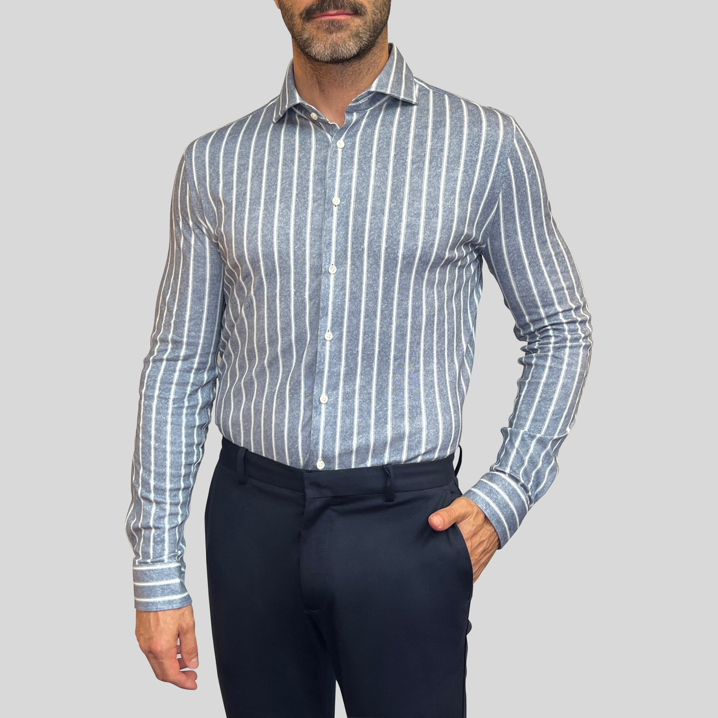 Gotstyle Fashion - Desoto Collar Shirts Bold Stripe Spread Collar Shirt - Blue/White