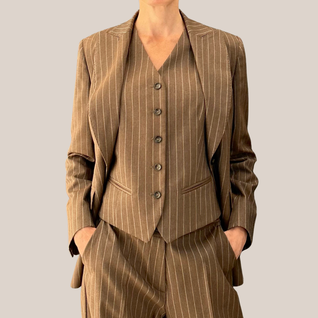 Pinstripe Vest - Brown