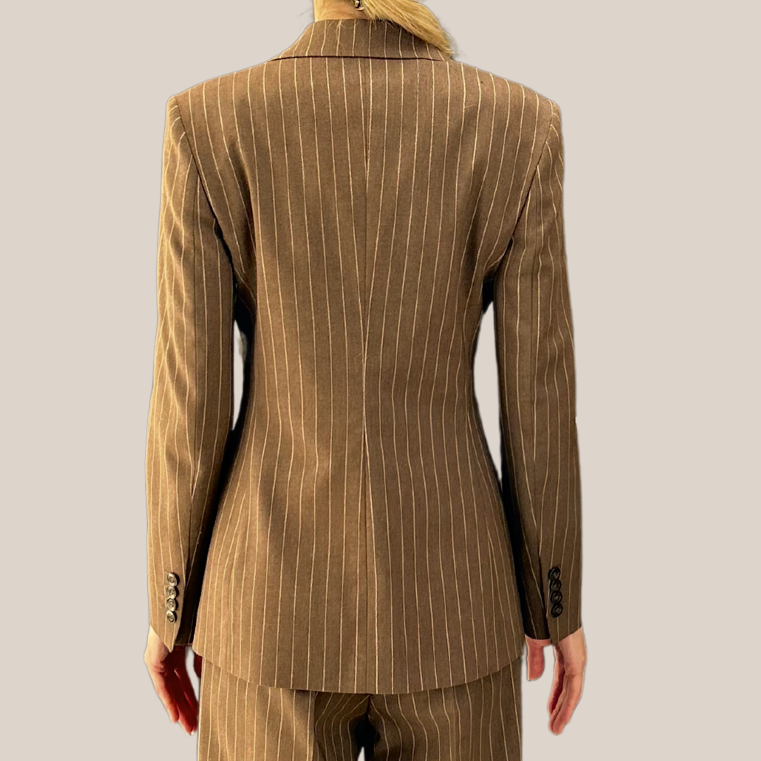 Pinstripe Peak Lapel Blazer - Brown