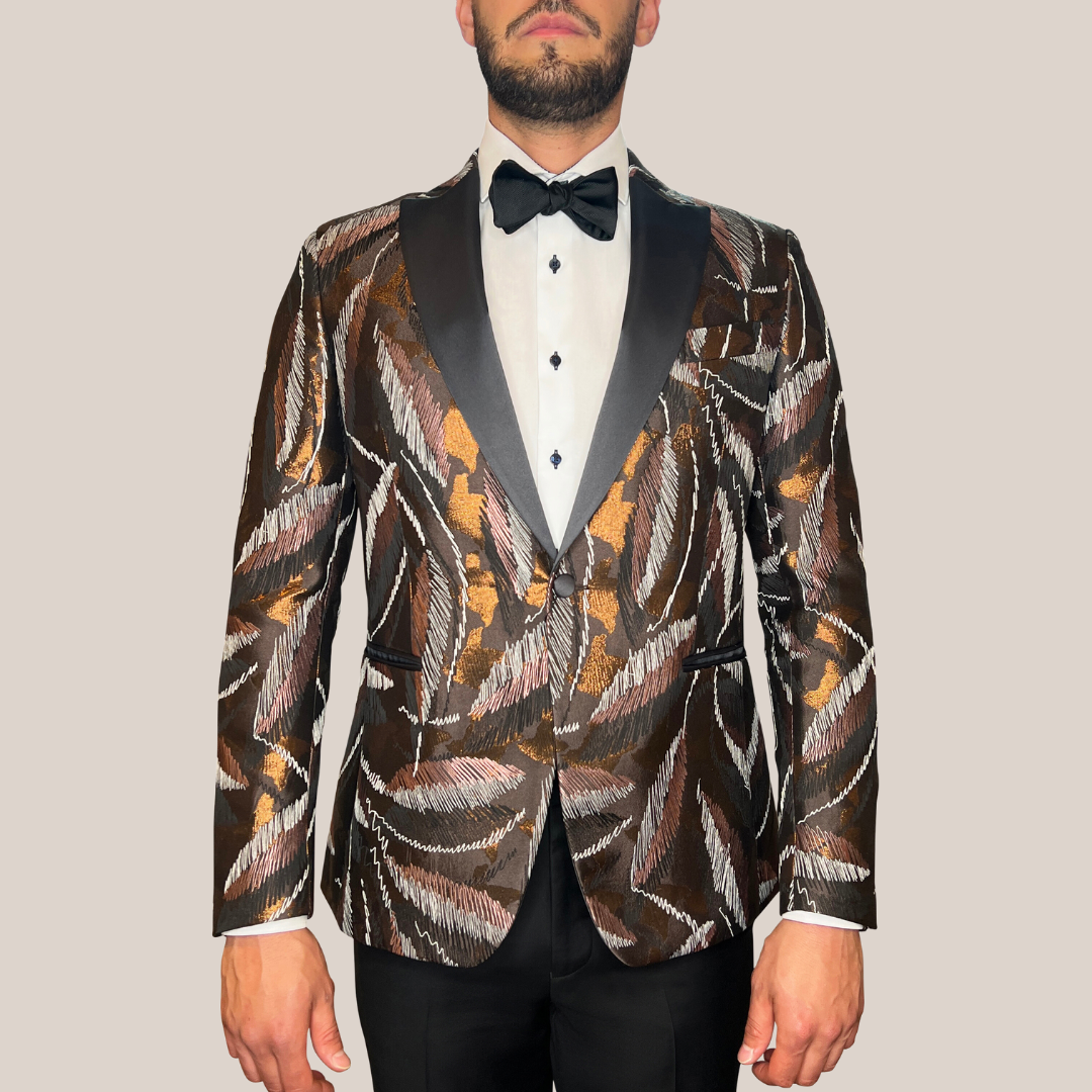Pal Zileri Embroidered Design Peak Lapel Tuxedo Jacket Brown – Gotstyle