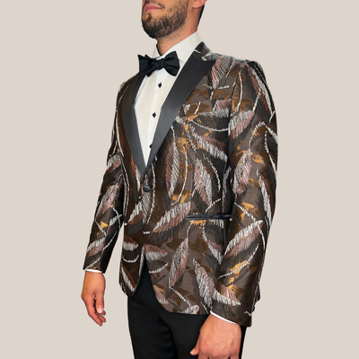 Gotstyle Fashion - Pal Zileri Tuxedo Embroidered Design Peak Lapel Tuxedo Jacket - Brown