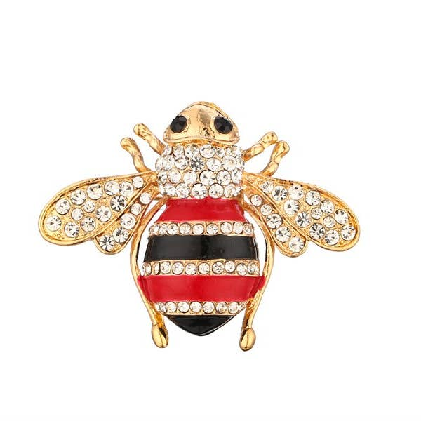 Bumble Bee Rhinestone Brooch Pin - Red