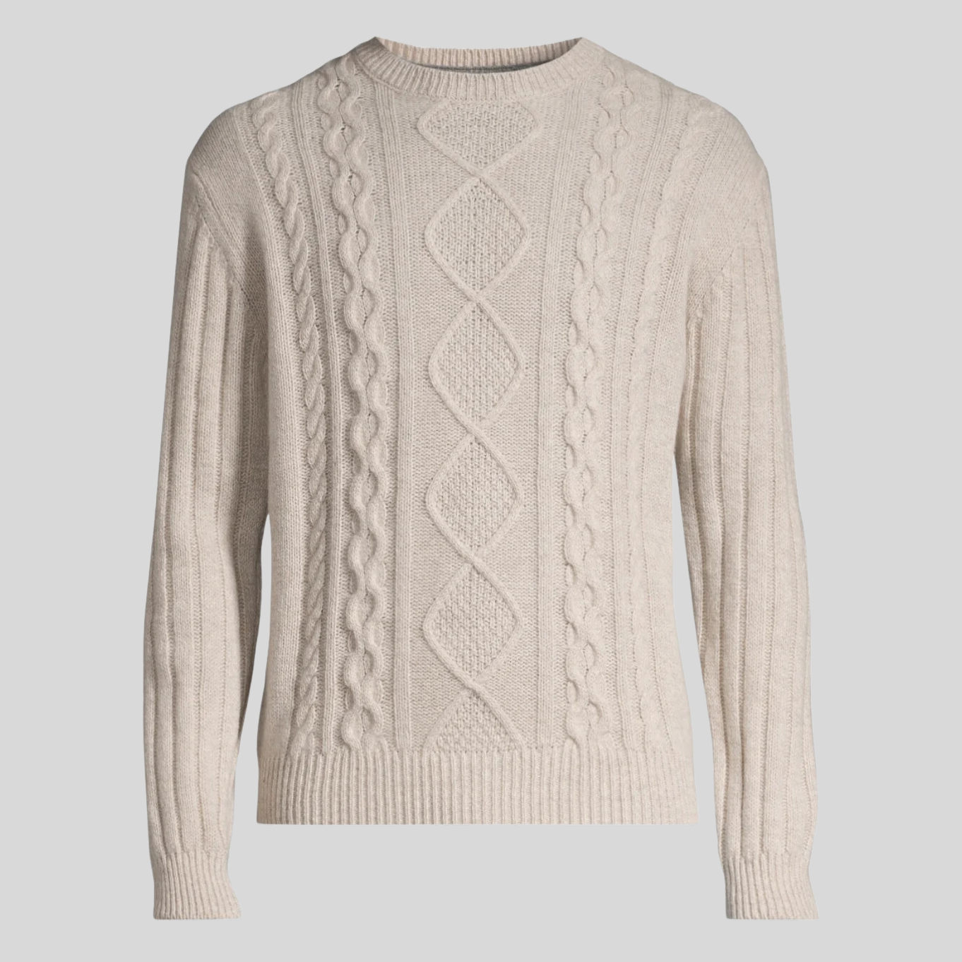 Cable Knit Crew Neck Sweater - Beige