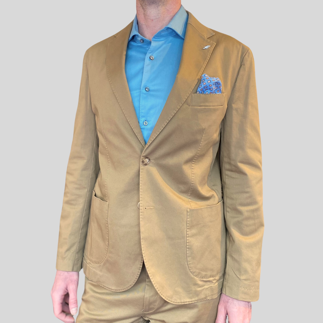 Gotstyle Fashion - Piero Gabrieli Suits Patch Pocket Stretch Pick Stitching Suit - Camel