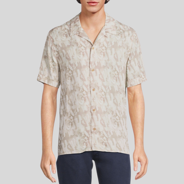 Camo Print Cuban Collar Shirt - Beige