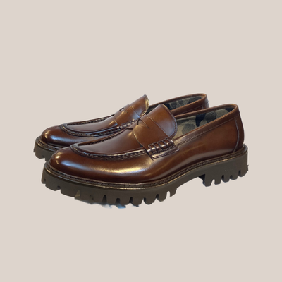 Gotstyle Fashion - Calce Shoes Leather Penny Loafer with Lug Sole Tread - Brown