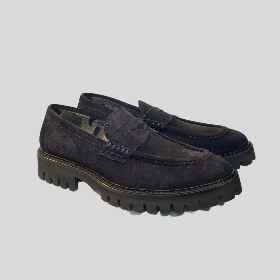 Gotstyle Fashion - Calce Shoes Suede Leather Penny Loafer with Lug Sole Tread - Dark Navy
