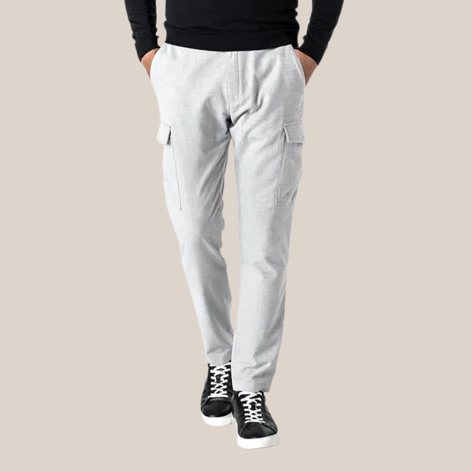 Soft Stretch Cotton Blend Cargo Pants - Light Grey