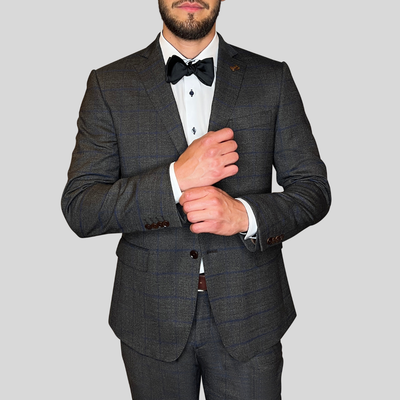 Gotstyle Fashion - Pal Zileri Suits Windowpane Check Wool Blend Stretch Suit - Charcoal