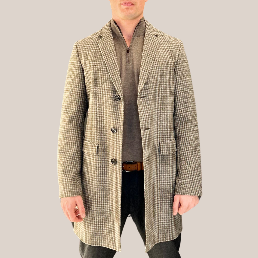 Checks Woolen Jacket - Brown