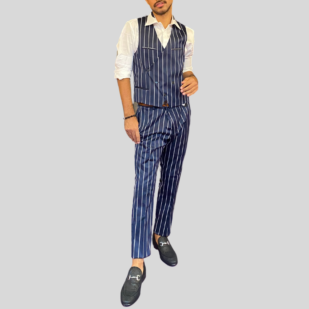Gotstyle Fashion - Christopher Bates Pants Pinstripe Stretch Cotton Pants - Navy