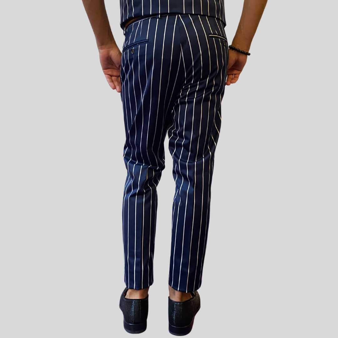 Gotstyle Fashion - Christopher Bates Pants Pinstripe Stretch Cotton Pants - Navy