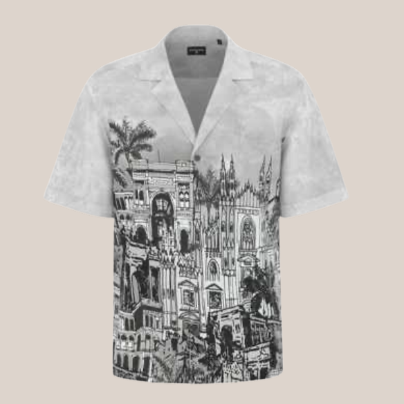 All-Over City Print Shirt - Silver