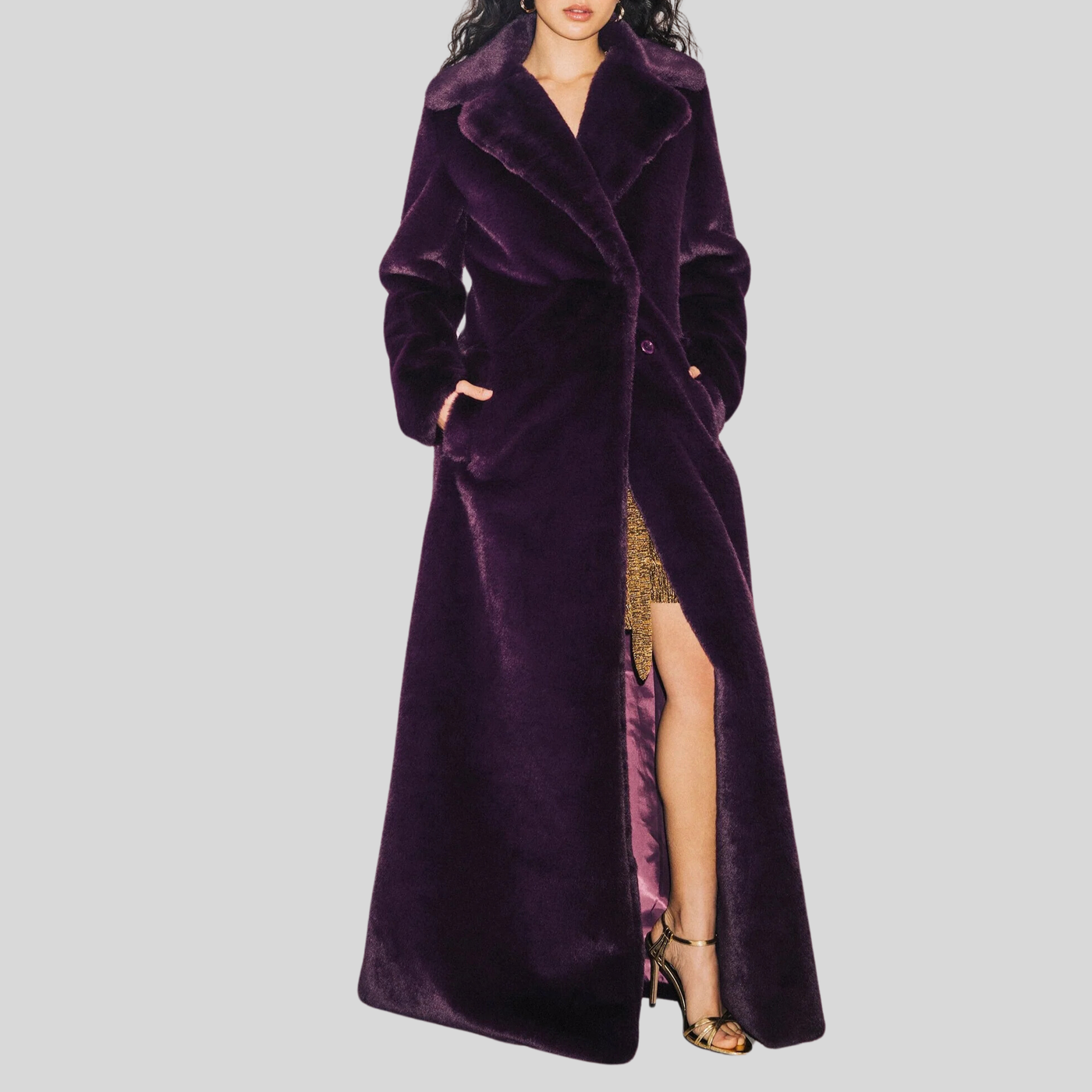 Faux Fur Long Teddy Coat - Purple