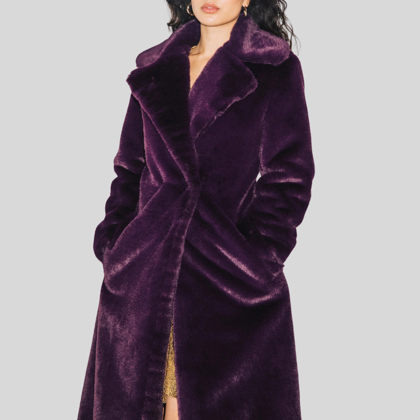 Faux Fur Long Teddy Coat - Purple