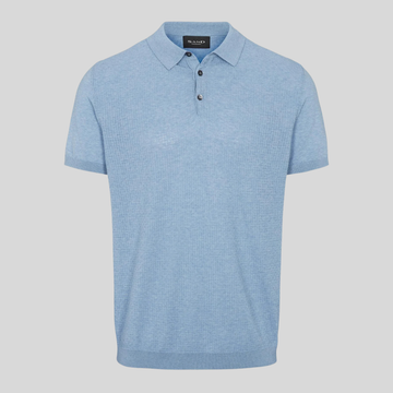 Textured Cotton Crepe Retro Knit Polo - Blue