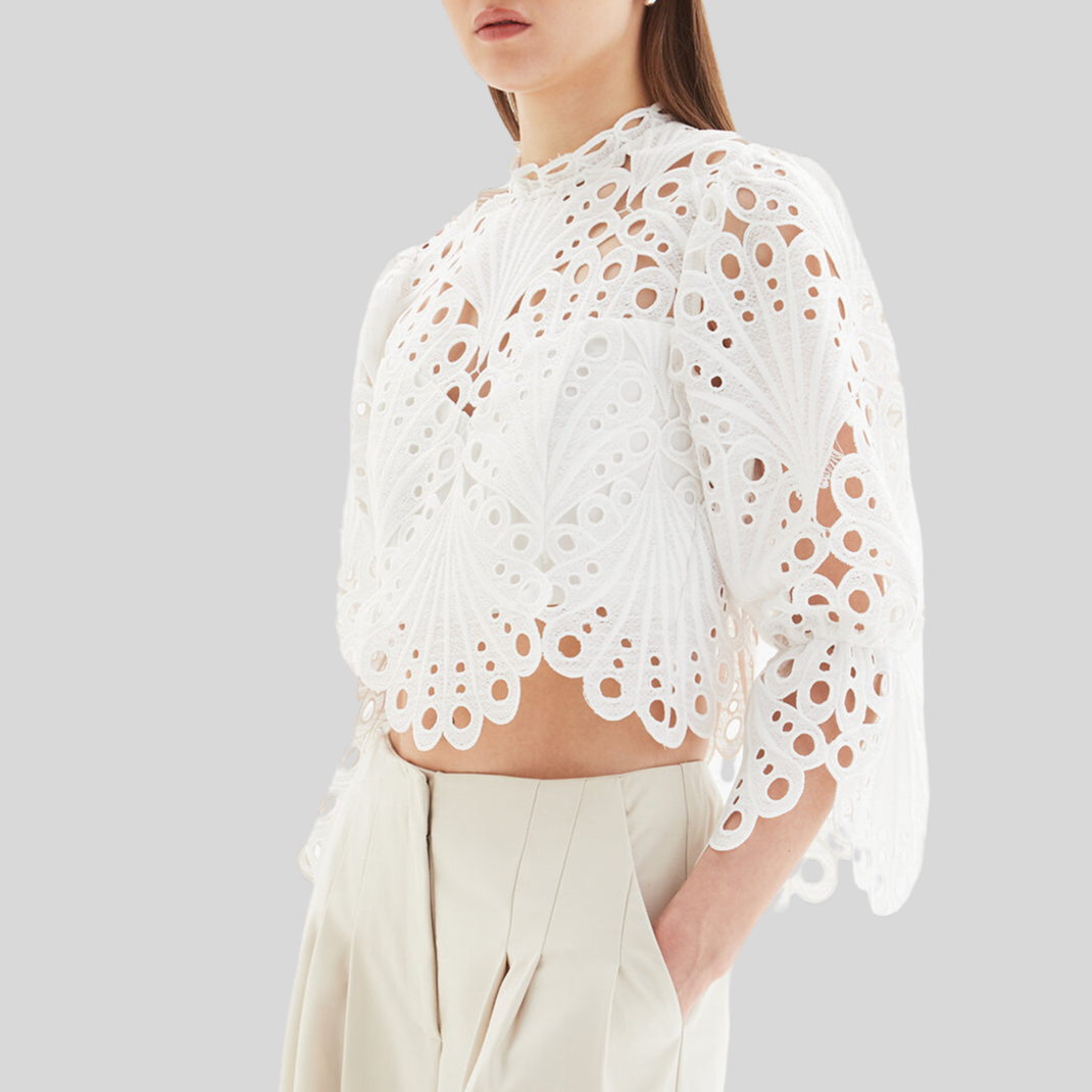 Crochet Detailed Cropped Top - White