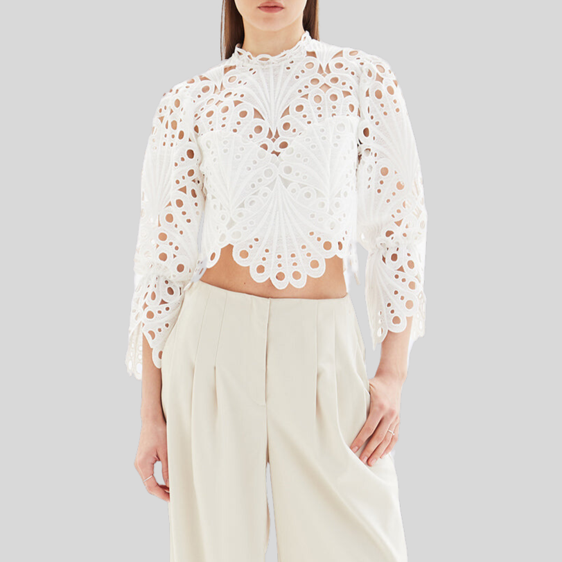 Crochet Detailed Cropped Top - White